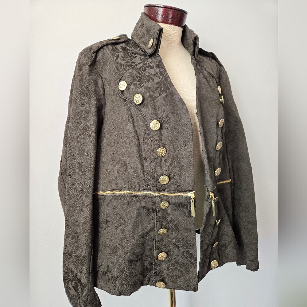 JESSICA BIFFI×OPTION ELLE Green Military Jacket With Option To Crop. Size 2X/ 20 - Picture 2 of 14